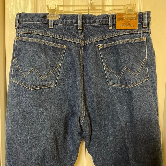 Wrangler Rugged Wear Blue Denim Jeans Red Fleece Thermal Lined 33213MW Sz 38X34 - Picture 4 of 7